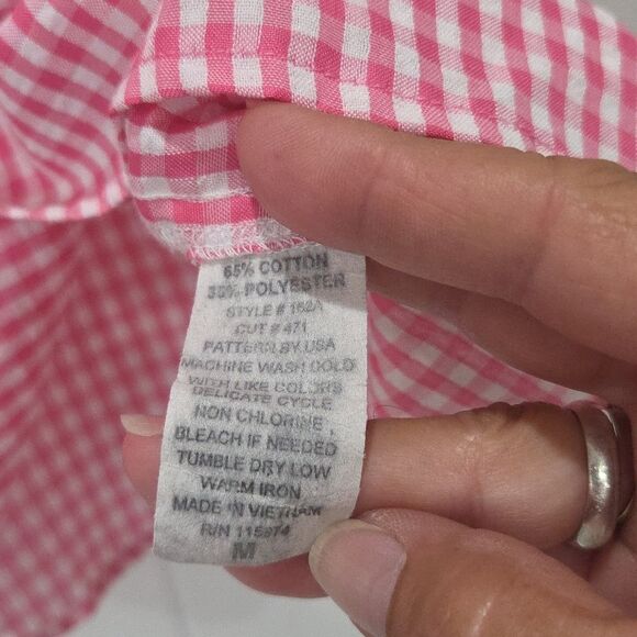 3 Big Notes Vintage Pink Gingham off the shoulder blouse, MEDIUM - Picture 4 of 6